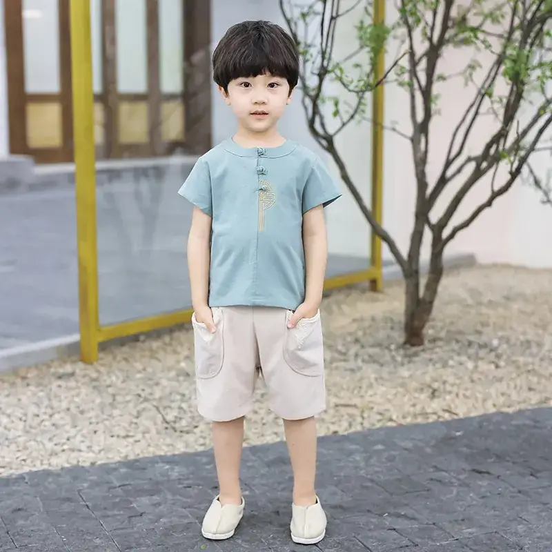 2025 Boys Tang Suit Cotton Linen Short Sleeve Han Style Summer - Image 6