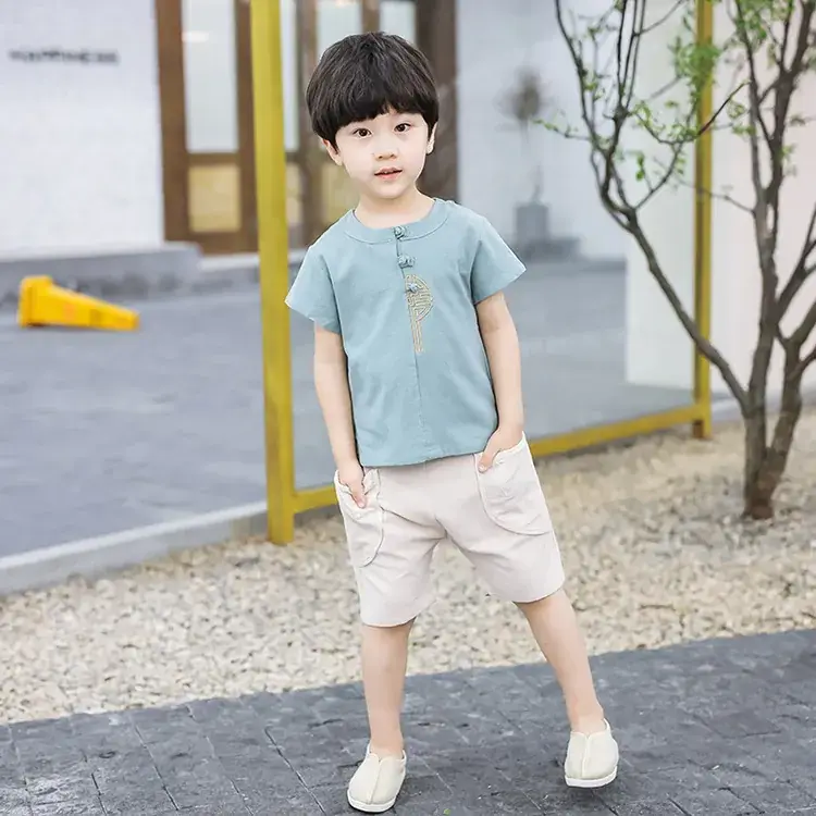 2025 Boys Tang Suit Cotton Linen Short Sleeve Han Style Summer - Image 2