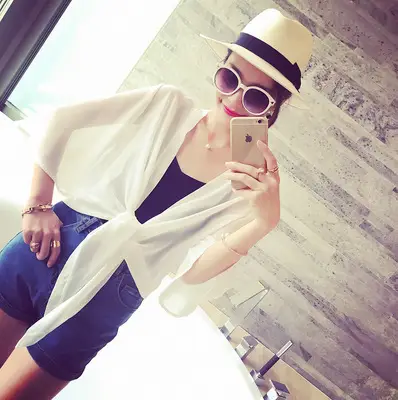 Women Chiffon Shawl Jacket White UV Protection Summer Top - Image 6