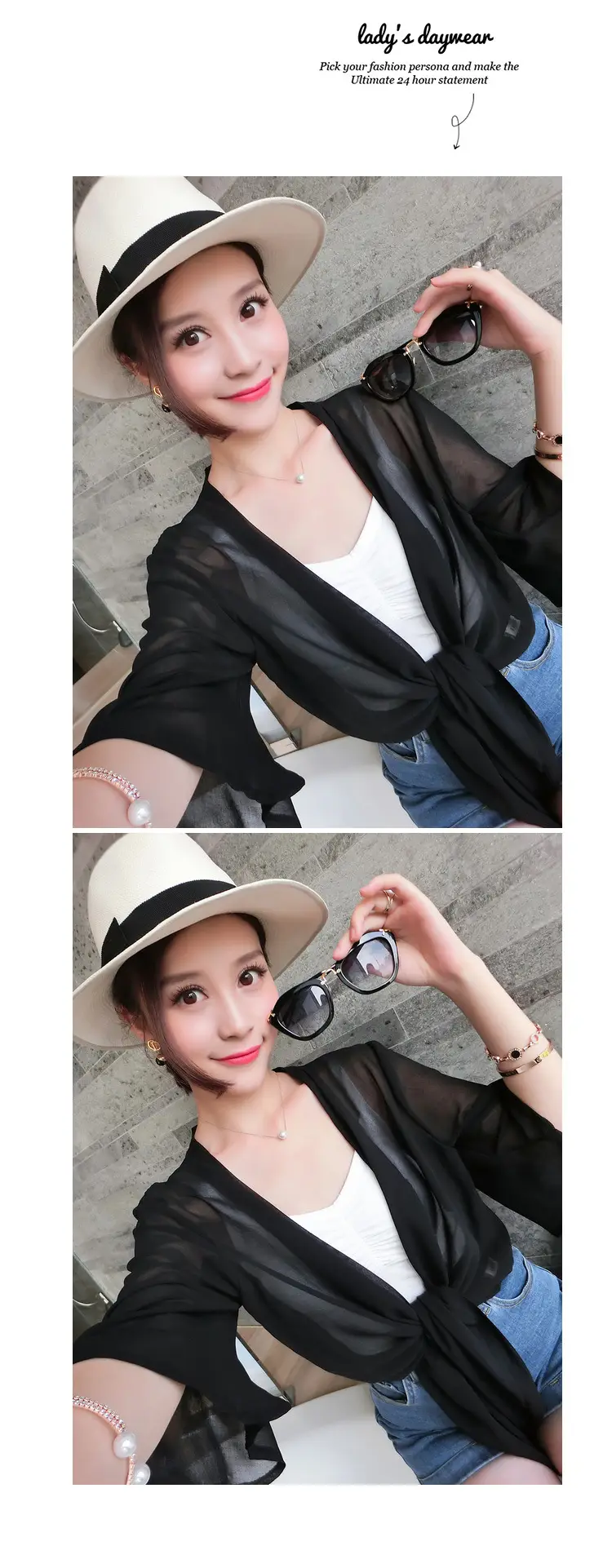 Women Chiffon Shawl Jacket White UV Protection Summer Top — feature 4