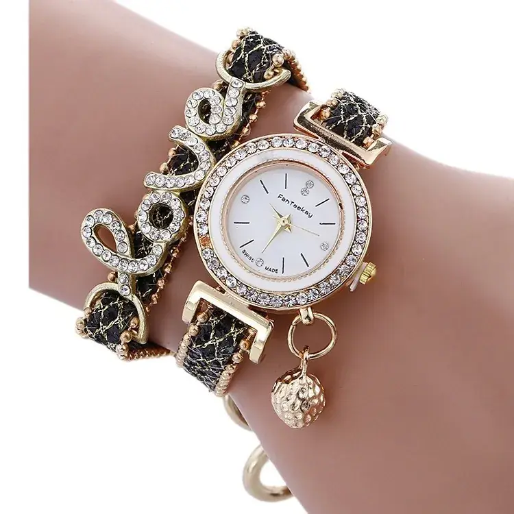 Gold Diamond Bracelet Watch Set for Women