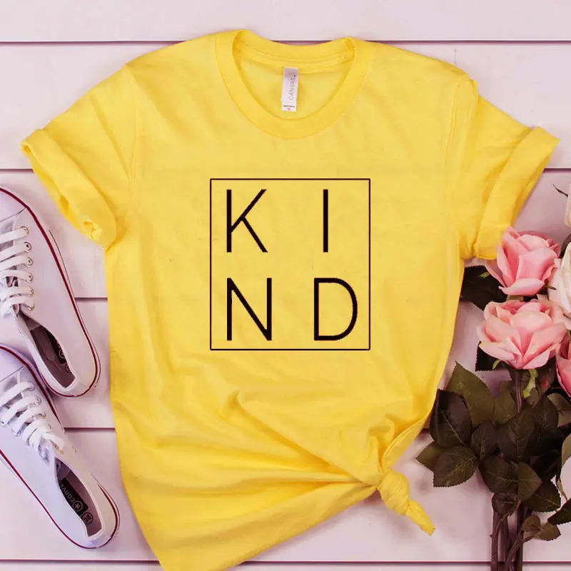 Yellow T-Shirt with "Kind" Print Border Design - Image 5