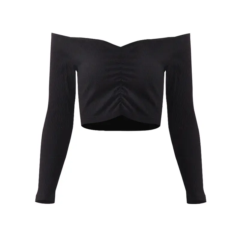 Black Long Sleeve Navel Exposed Top for Women - Image 4