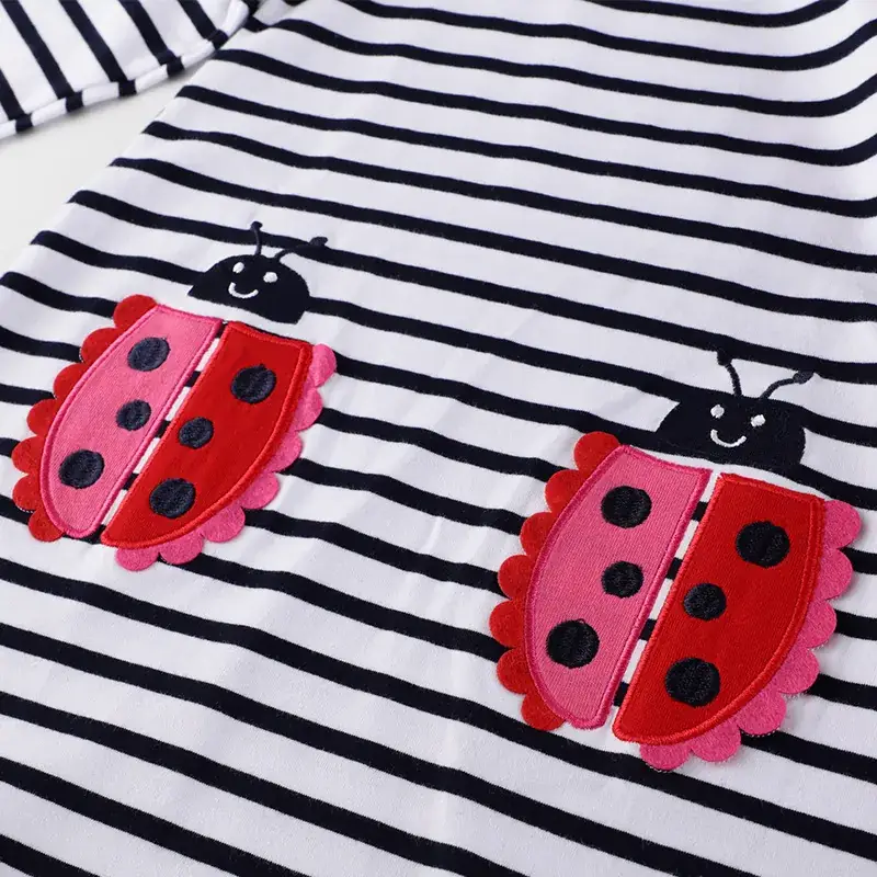 Girls Striped Ladybug Print Long Sleeve Dress - Image 4
