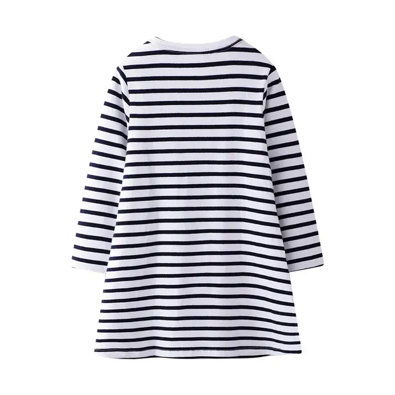 Girls Striped Ladybug Print Long Sleeve Dress - Image 6