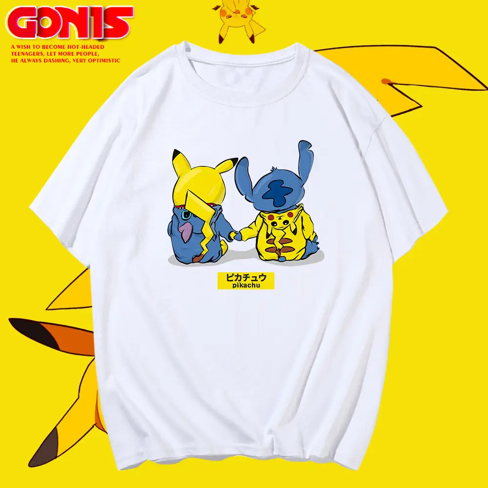 Men Women White Pikachu Long Sleeve T-Shirt Loose Cotton Summer - Image 9