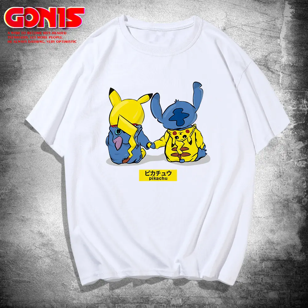 Men Women White Pikachu Long Sleeve T-Shirt Loose Cotton Summer - Image 2