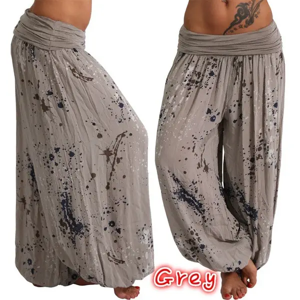 Women's Pink Digital Print Lace-Up Loose Pants