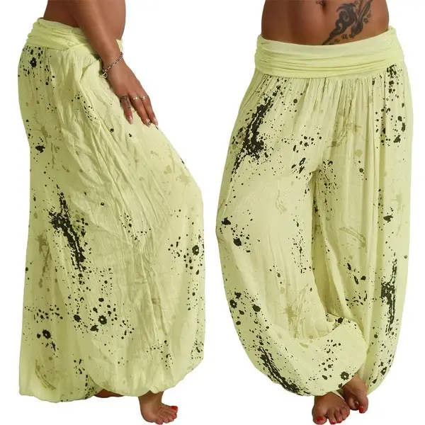 Women's Pink Digital Print Lace-Up Loose Pants