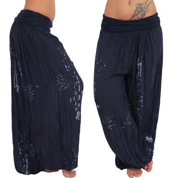 Women's Pink Digital Print Lace-Up Loose Pants