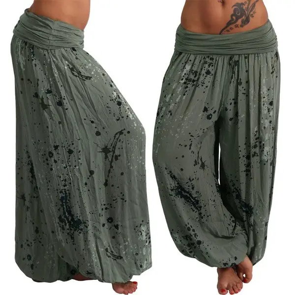 Women's Pink Digital Print Lace-Up Loose Pants