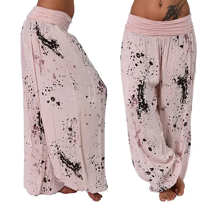 Women's Pink Digital Print Lace-Up Loose Pants