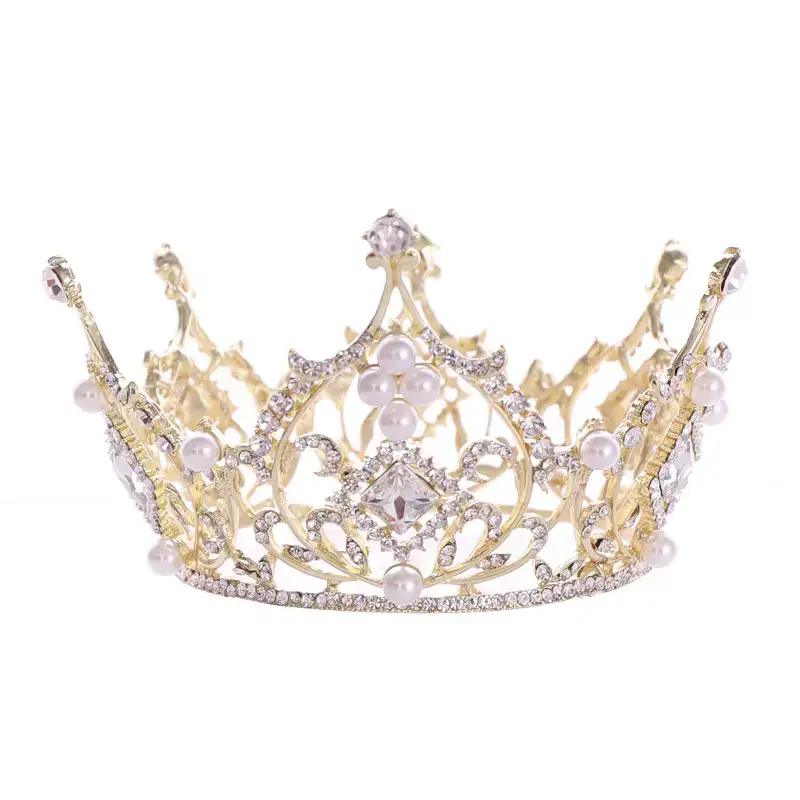 Baroque Bridal Crown with Square Diamond & Pearl Accents - Image 5