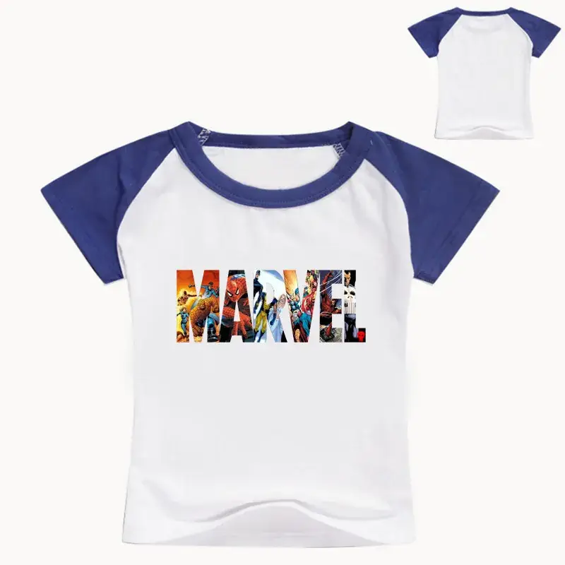 Children's Printed T-Shirt Set White Blue Short Sleeve - Image 10