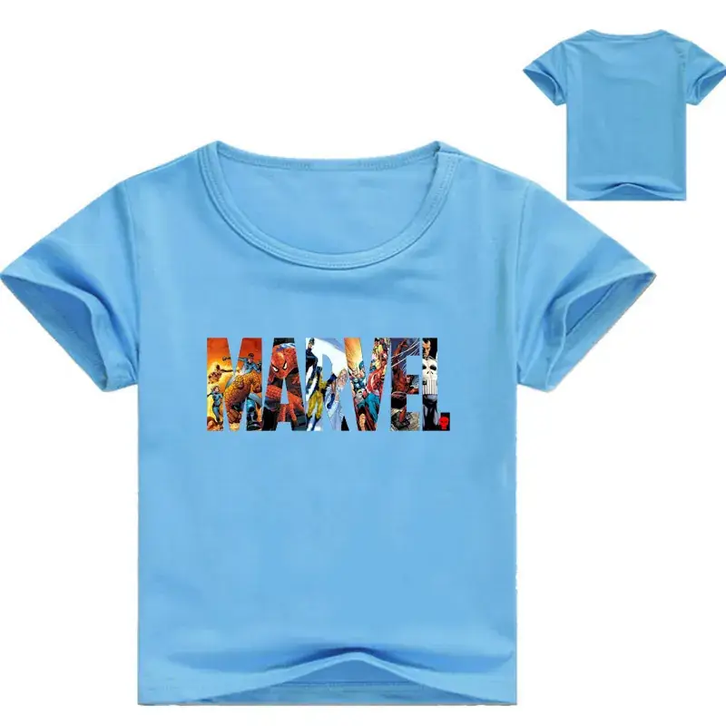 Children's Printed T-Shirt Set White Blue Short Sleeve - Image 7