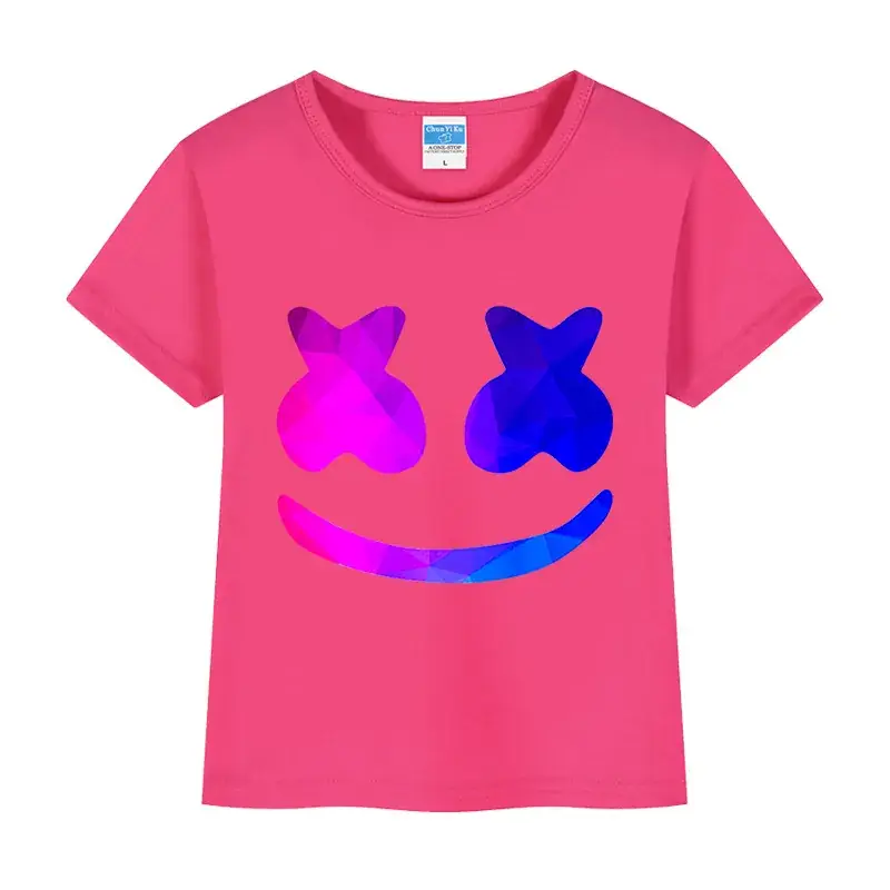 Pink Printed T-Shirt for Girls with Smile Design