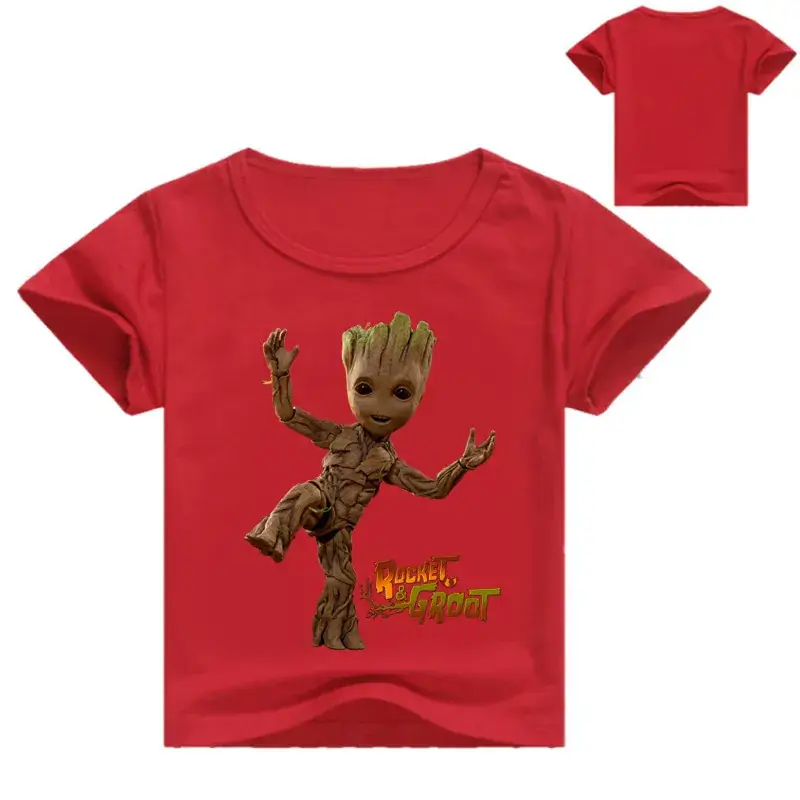 Red Groot Cartoon T-Shirt for Kids Round Neck Short Sleeve - Image 4