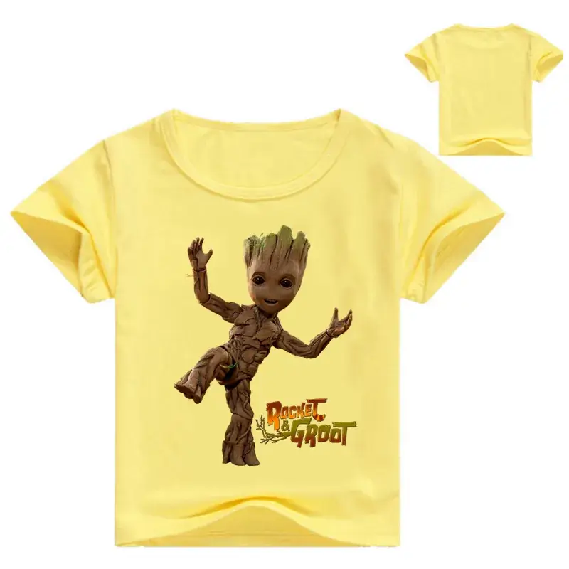 Red Groot Cartoon T-Shirt for Kids Round Neck Short Sleeve - Image 3