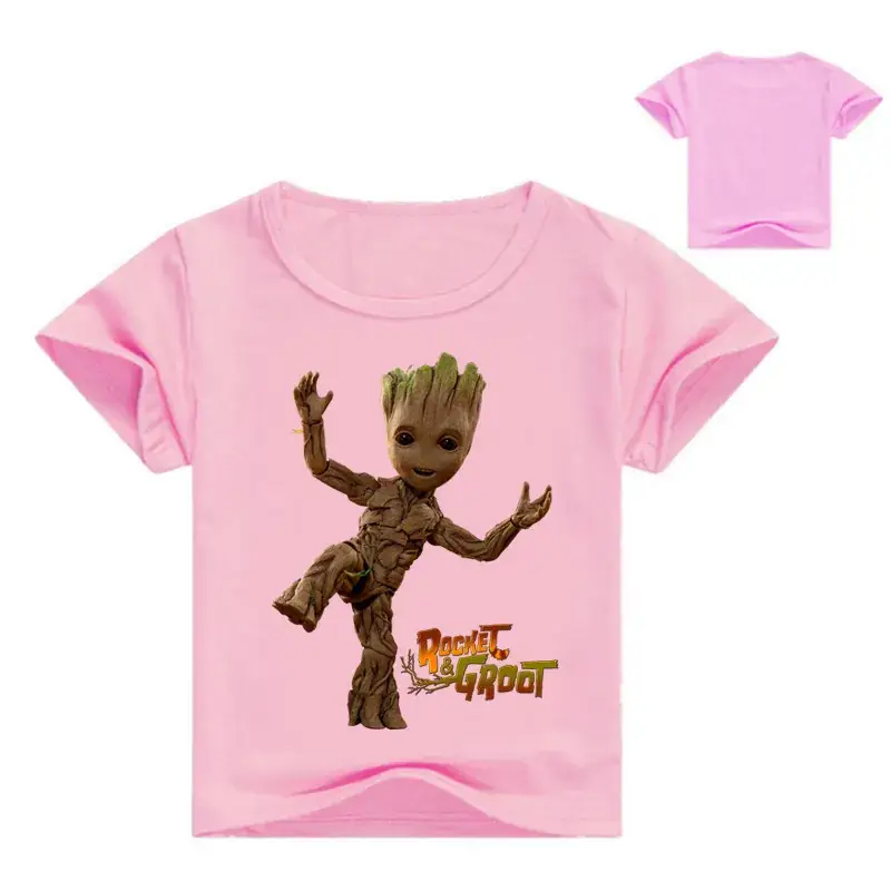 Red Groot Cartoon T-Shirt for Kids Round Neck Short Sleeve — feature 3