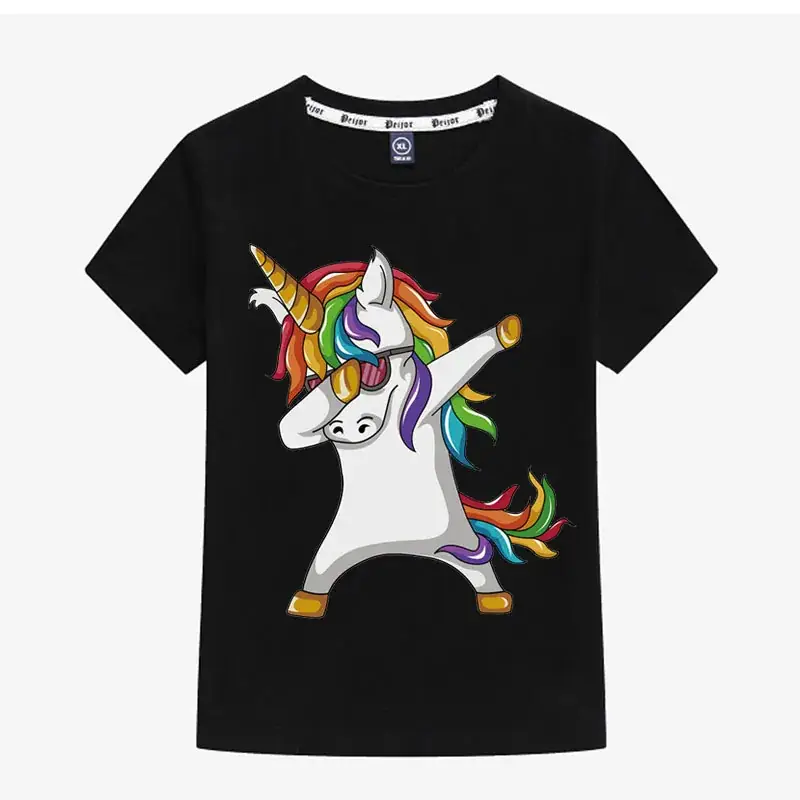 Kids Unicorn T-Shirt Black 26 Combed Cotton - Image 4