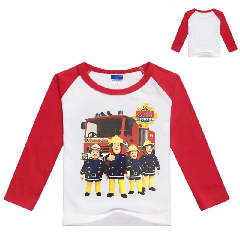 Firefighter Cartoon Print Long Sleeve T-Shirt for Kids - Image 5
