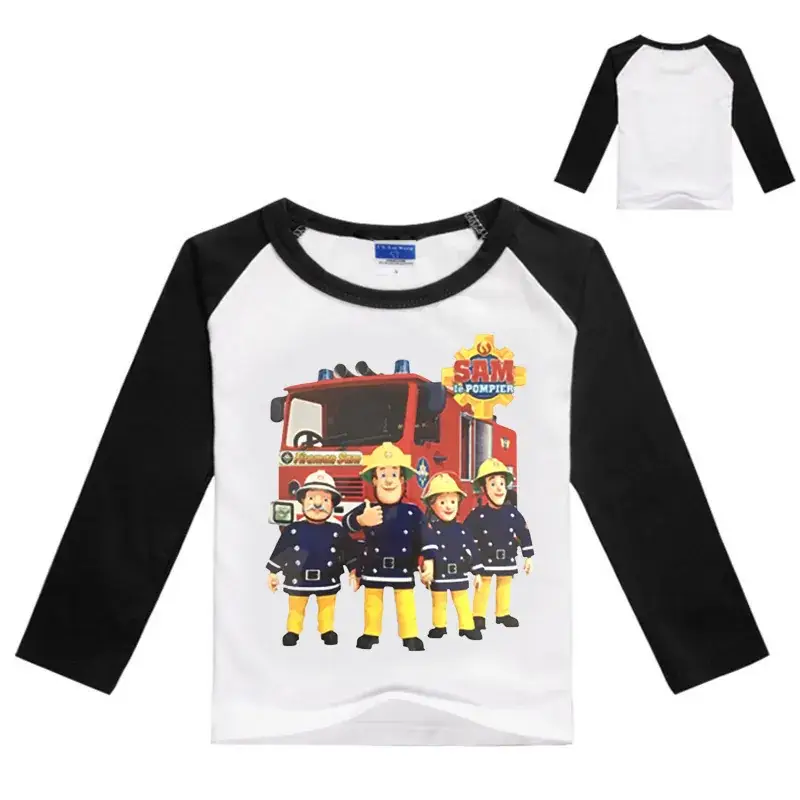 Firefighter Cartoon Print Long Sleeve T-Shirt for Kids - Image 6