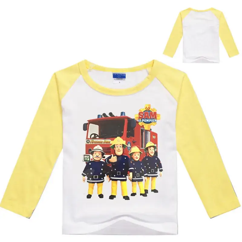 Firefighter Cartoon Print Long Sleeve T-Shirt for Kids - Image 7