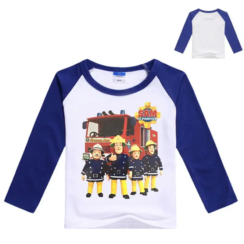 Firefighter Cartoon Print Long Sleeve T-Shirt for Kids - Image 8
