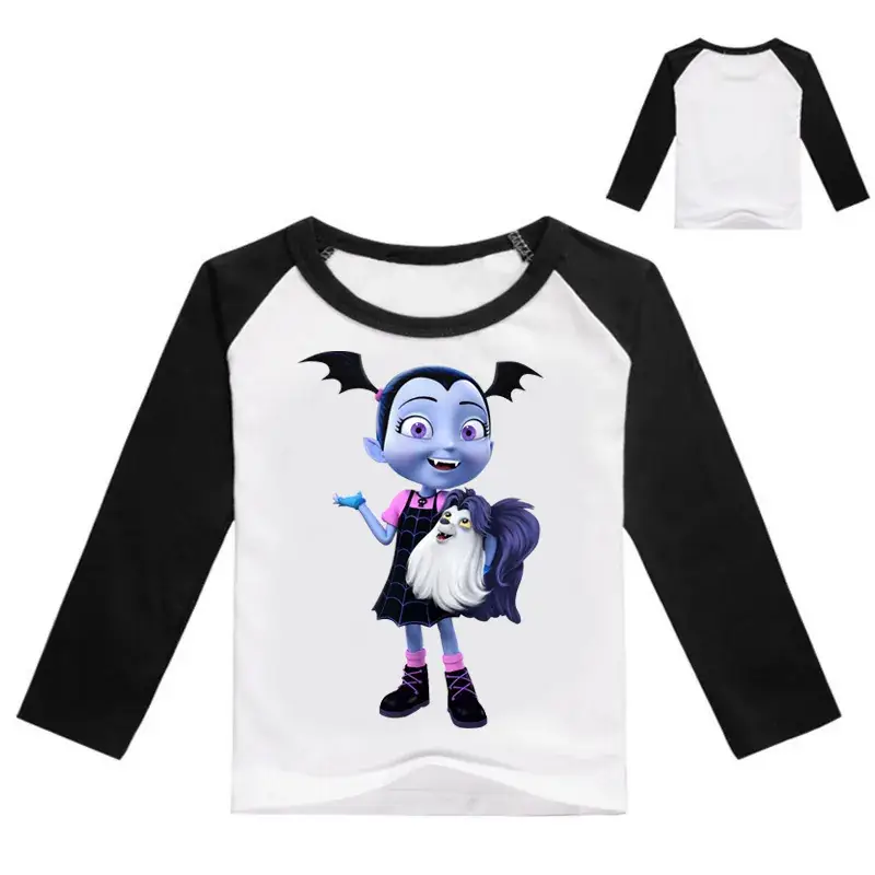 2017 Printed Long Sleeve T-Shirt for Girls Black White Cartoon - Image 6