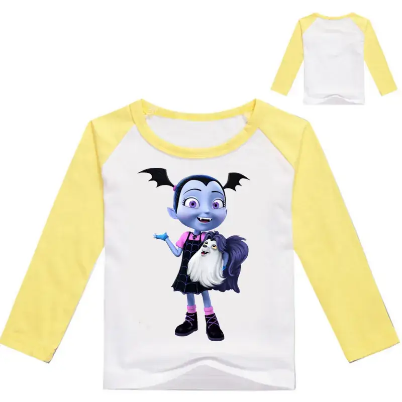 2017 Printed Long Sleeve T-Shirt for Girls Black White Cartoon - Image 7