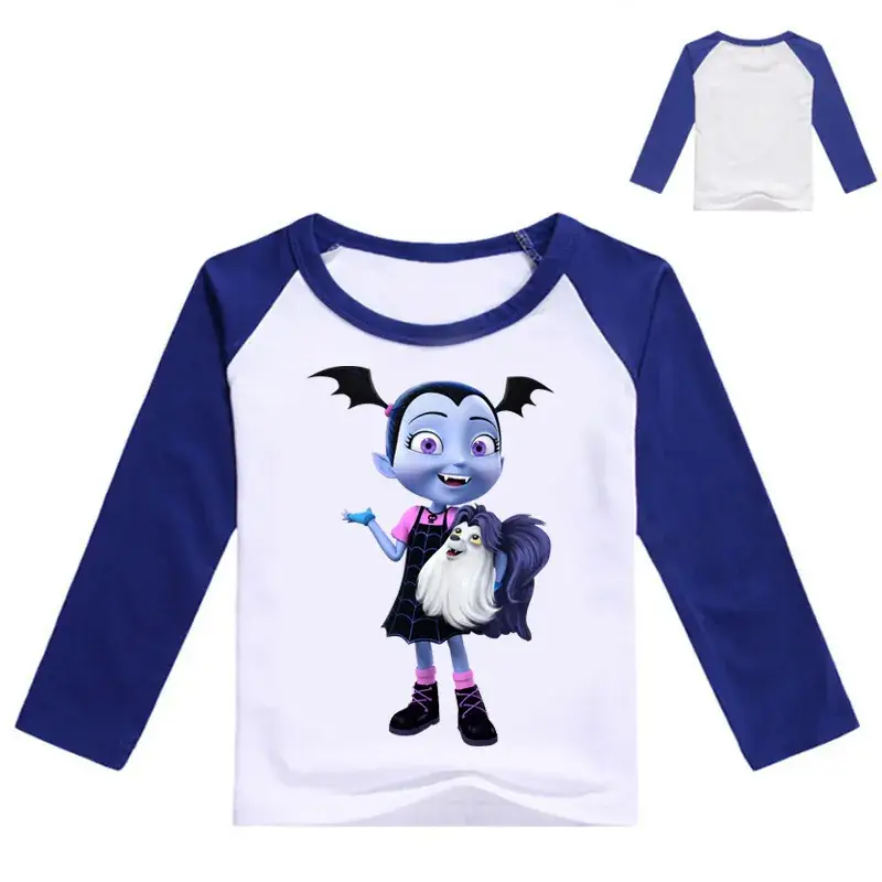 2017 Printed Long Sleeve T-Shirt for Girls Black White Cartoon - Image 8