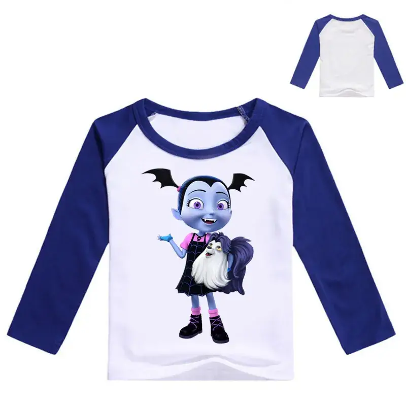 2017 Printed Long Sleeve T-Shirt for Girls Black White Cartoon - Image 4