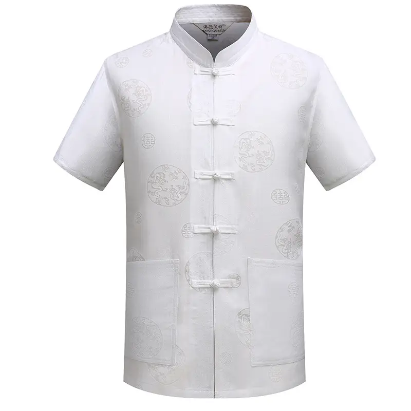 White Chinese Style Short-Sleeved Tang Suit for Men - Image 7