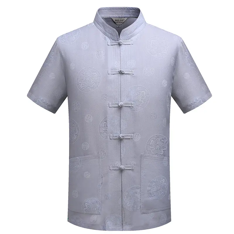 White Chinese Style Short-Sleeved Tang Suit for Men - Image 8