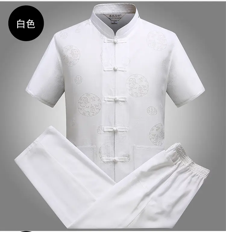 White Chinese Style Short-Sleeved Tang Suit for Men — feature 10