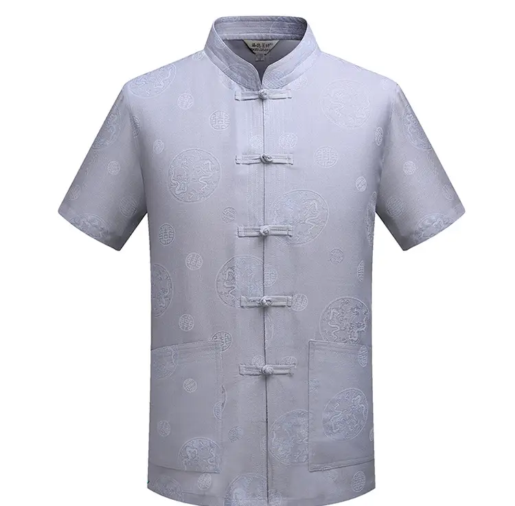 White Chinese Style Short-Sleeved Tang Suit for Men — feature 12