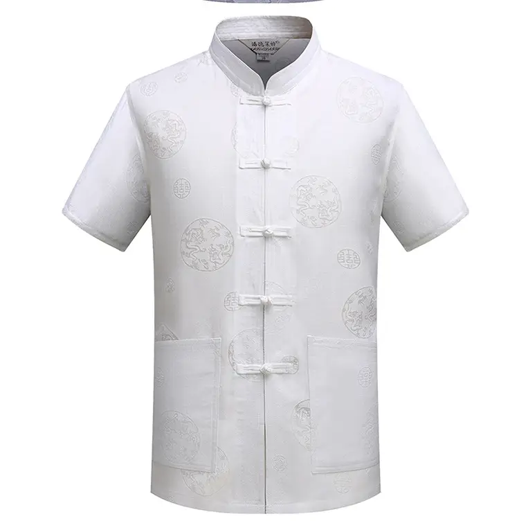 White Chinese Style Short-Sleeved Tang Suit for Men — feature 13