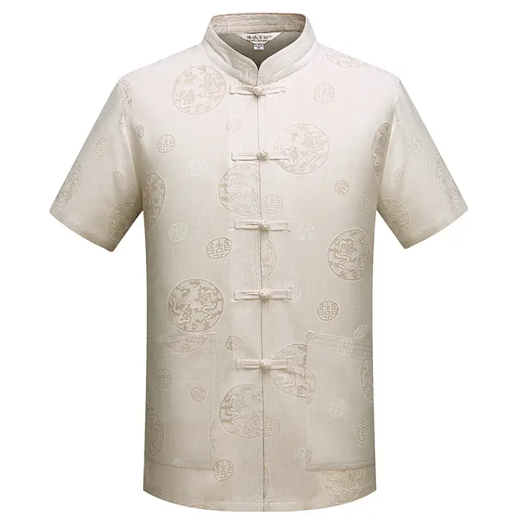 White Chinese Style Short-Sleeved Tang Suit for Men — feature 9