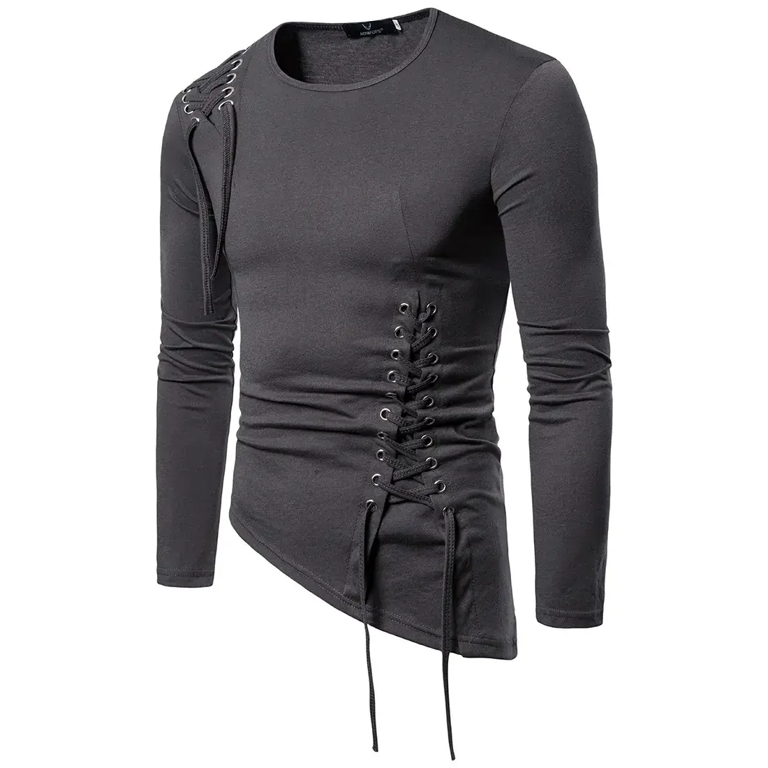 White Long Sleeve Braided Rope T-Shirt Slim Fit