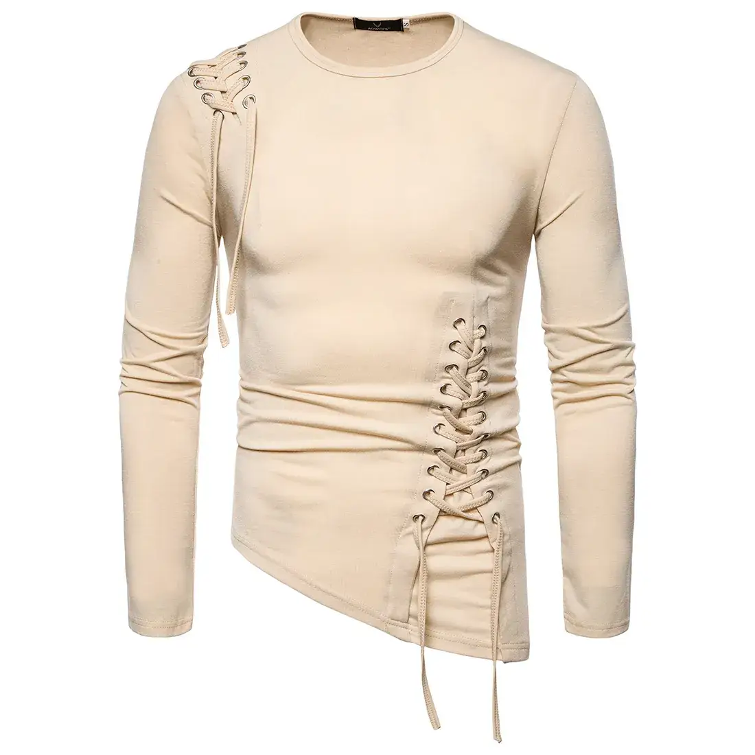 White Long Sleeve Braided Rope T-Shirt Slim Fit