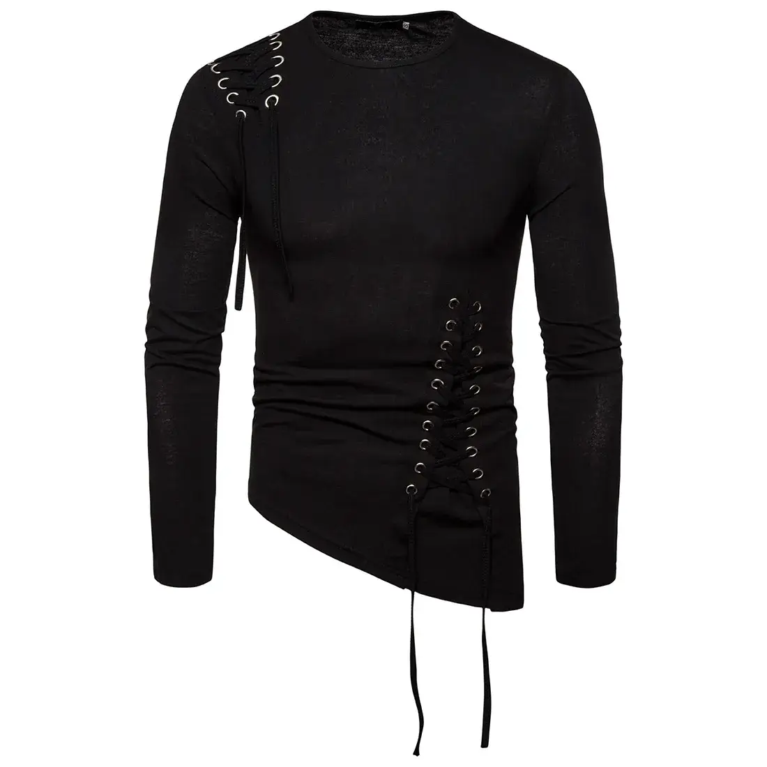 White Long Sleeve Braided Rope T-Shirt Slim Fit
