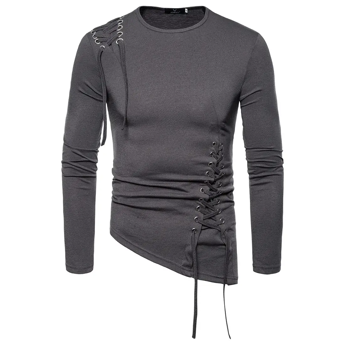 White Long Sleeve Braided Rope T-Shirt Slim Fit
