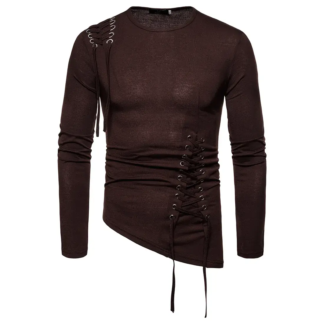 White Long Sleeve Braided Rope T-Shirt Slim Fit