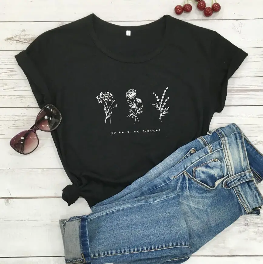 Black Floral Graphic T-Shirt for Men Women Streetwear - Image 2
