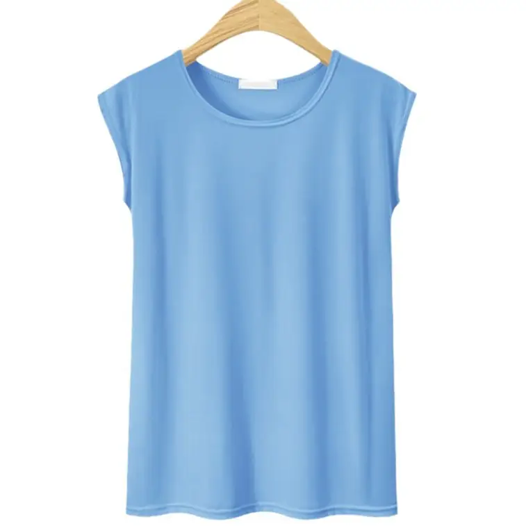 Women Sleeveless T-Shirt Blue Extra Large Loose Solid Top Large - Image 11
