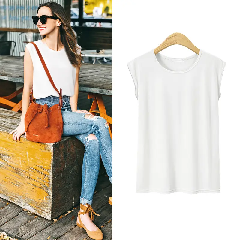 Pink Sleeveless Crewneck T-Shirt Plus Size - Image 9