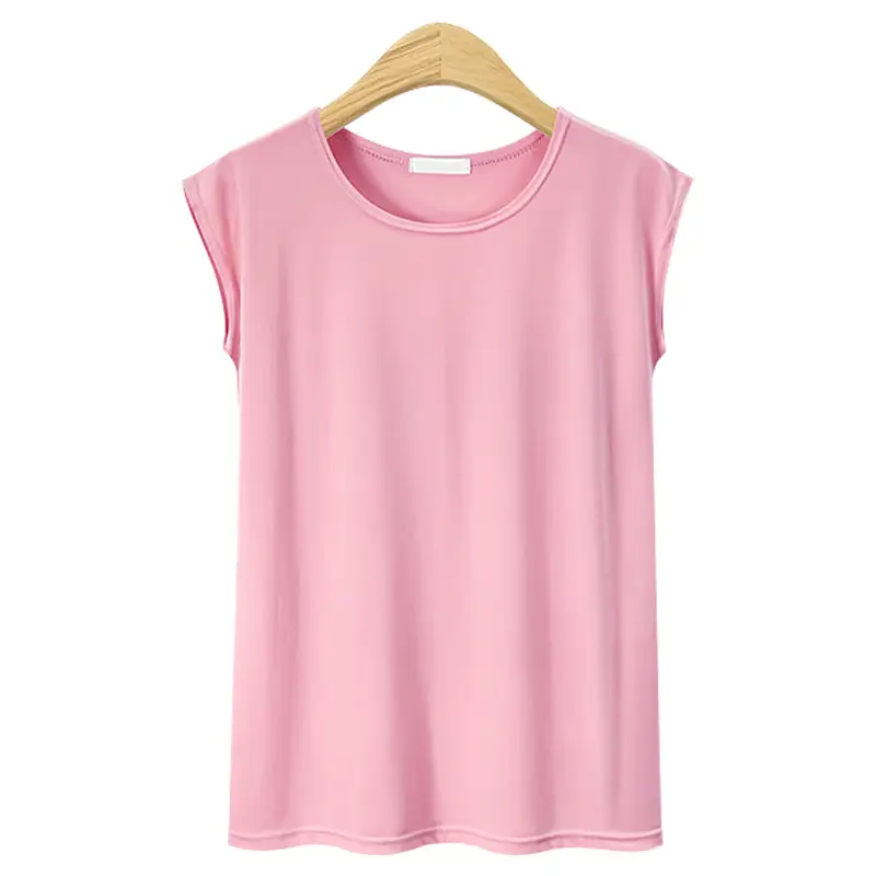 Pink Sleeveless Crewneck T-Shirt Plus Size - Image 3