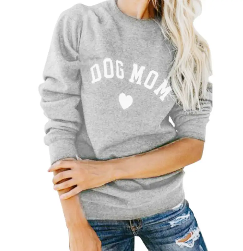 Dog Mom English Letters Sweater Maroon Long Sleeve - Image 2