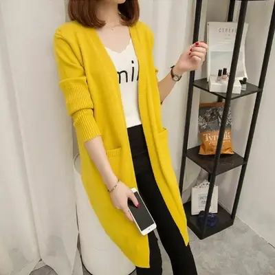 Women's Mid-Length Knitted Cardigan 2021 New - Image 2