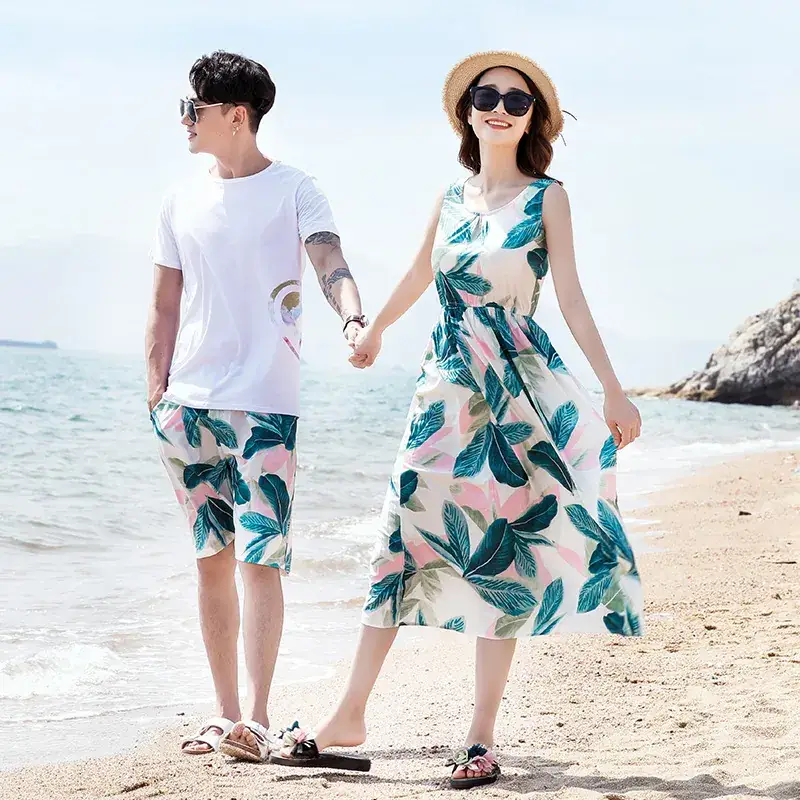 2023 Summer Family Beach Suit Green Leaf Print - Image 5